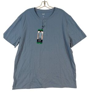 NWT GAP Mens XL Blue Short Sleeve Henley 100% Cotton Jersey Shirt Basics Coastal